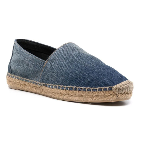Saint Laurent Perseo Blue Jeans Denim YSL Gold Logo Slip On Espadrille Flat 40 - Picture 3 of 12
